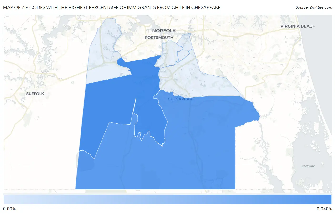 Zip Codes with the Highest Percentage of Immigrants from Chile in Chesapeake Map