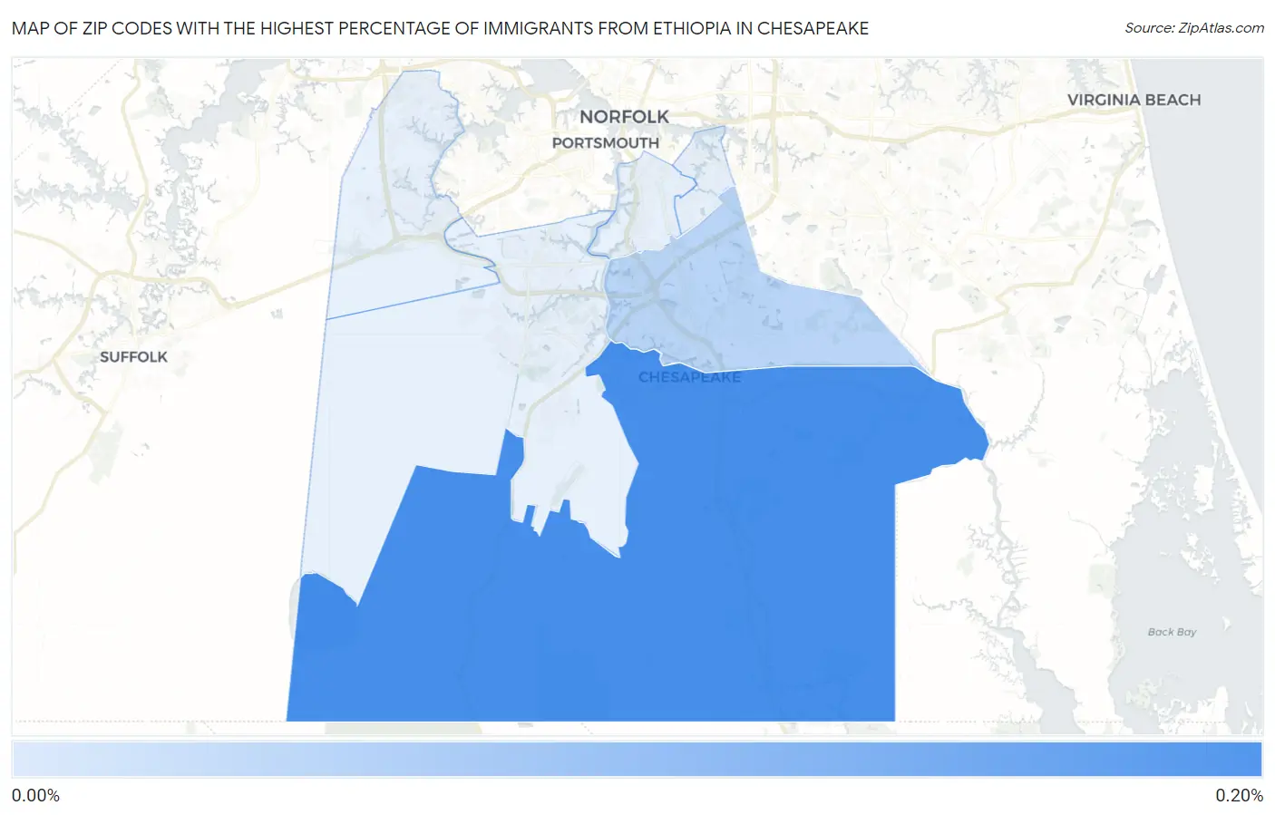 Zip Codes with the Highest Percentage of Immigrants from Ethiopia in Chesapeake Map