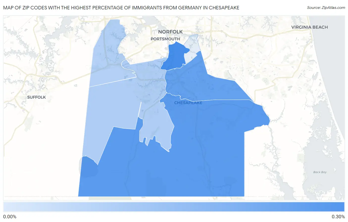Zip Codes with the Highest Percentage of Immigrants from Germany in Chesapeake Map