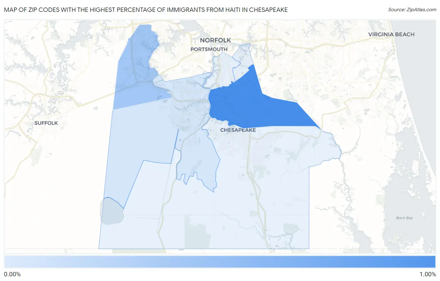 Zip Codes with the Highest Percentage of Immigrants from Haiti in Chesapeake Map