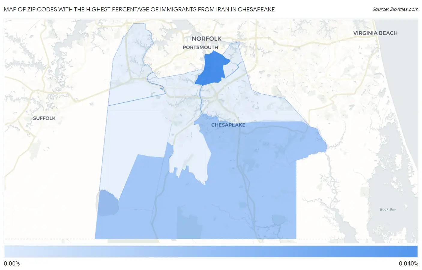 Zip Codes with the Highest Percentage of Immigrants from Iran in Chesapeake Map