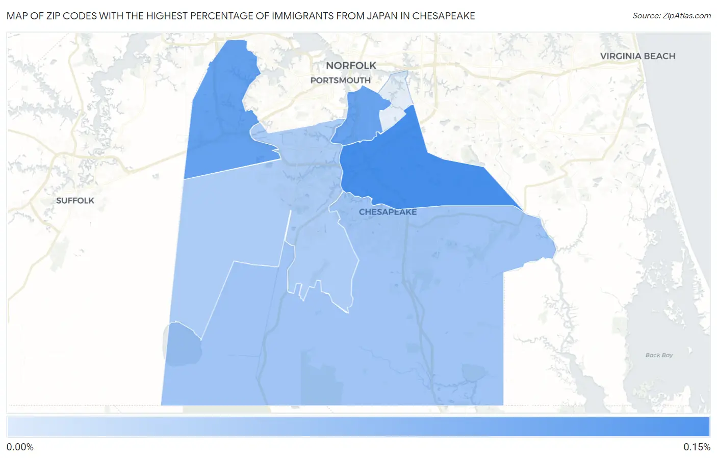 Zip Codes with the Highest Percentage of Immigrants from Japan in Chesapeake Map
