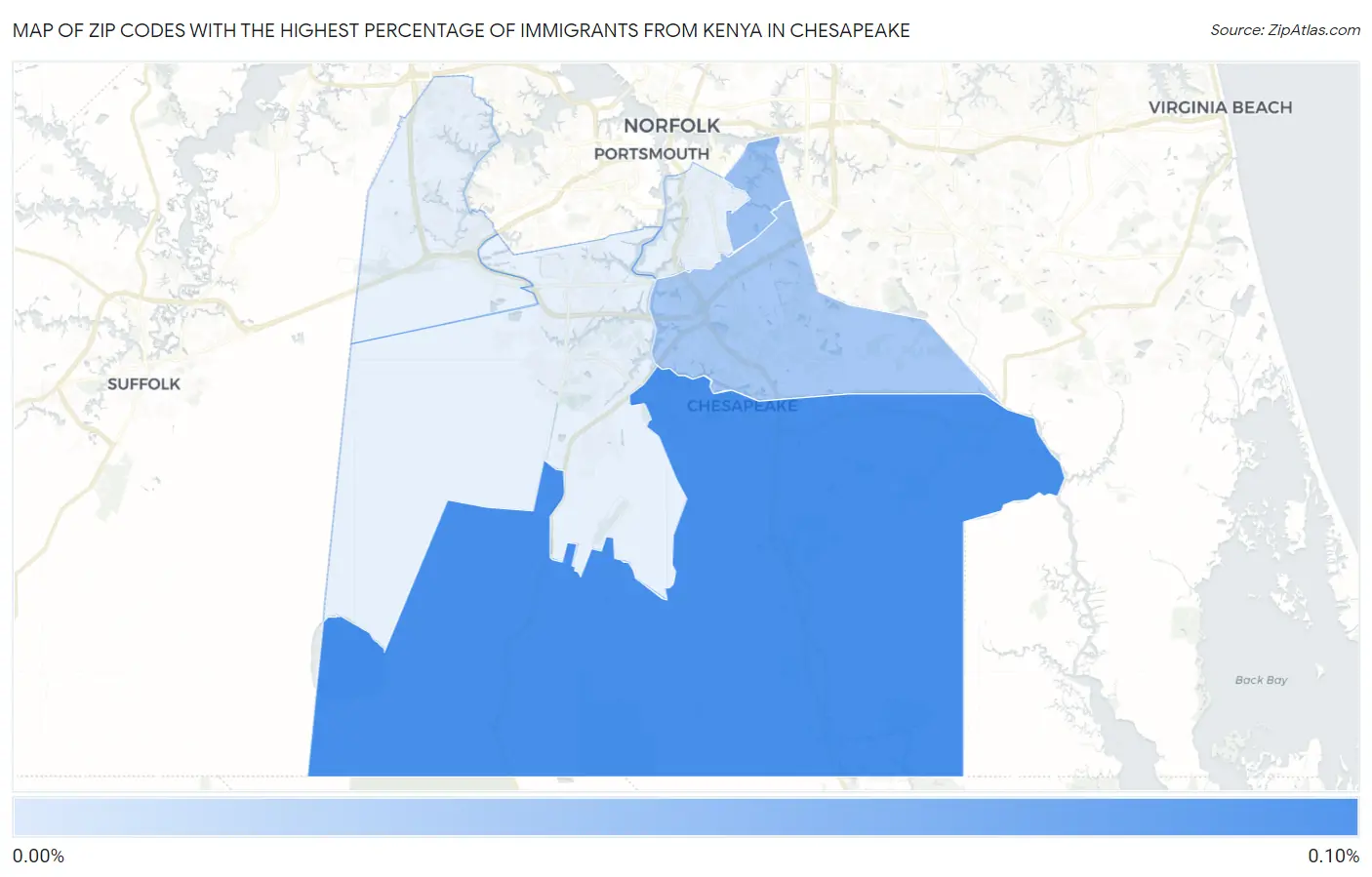 Zip Codes with the Highest Percentage of Immigrants from Kenya in Chesapeake Map