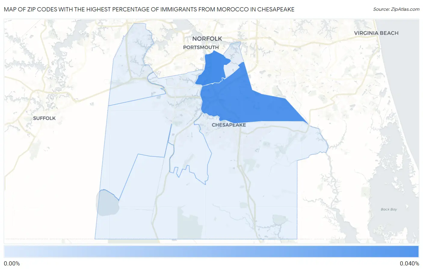 Zip Codes with the Highest Percentage of Immigrants from Morocco in Chesapeake Map