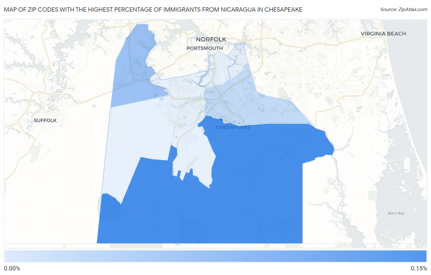 Zip Codes with the Highest Percentage of Immigrants from Nicaragua in Chesapeake Map