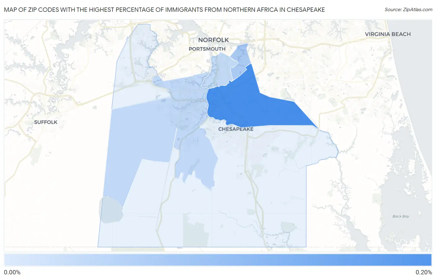 Zip Codes with the Highest Percentage of Immigrants from Northern Africa in Chesapeake Map
