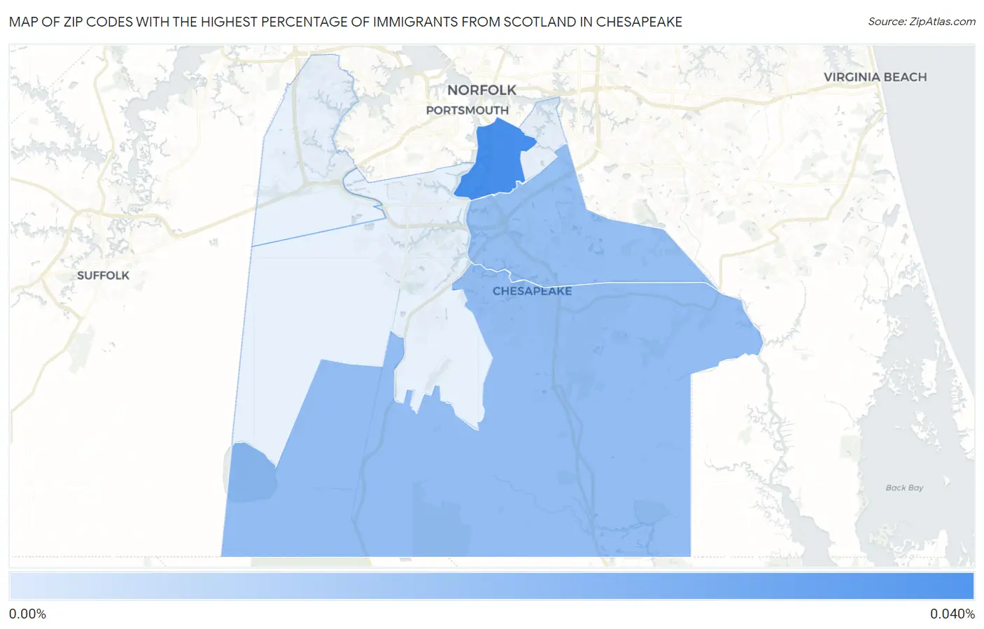 Zip Codes with the Highest Percentage of Immigrants from Scotland in Chesapeake Map