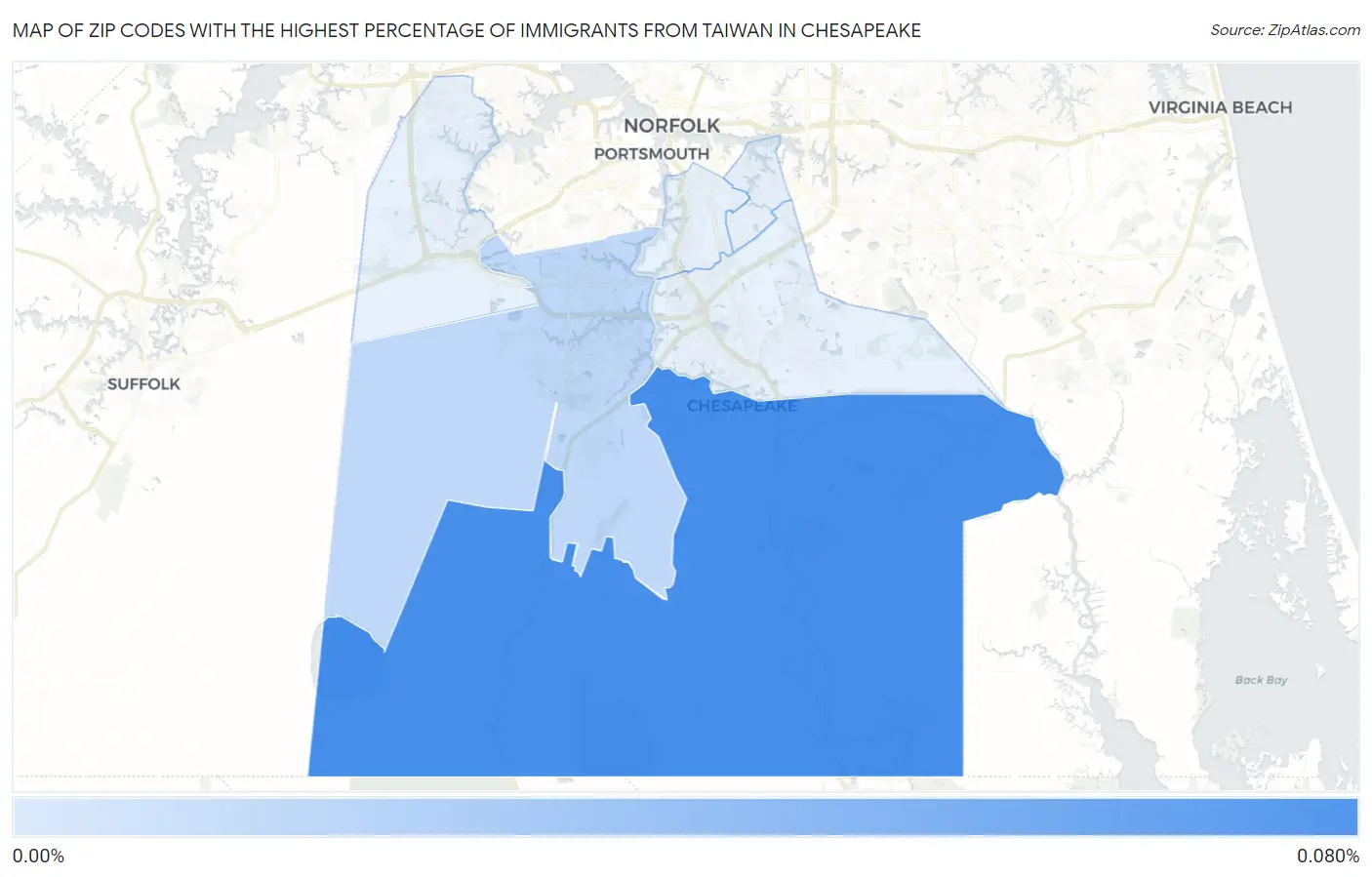 Zip Codes with the Highest Percentage of Immigrants from Taiwan in Chesapeake Map