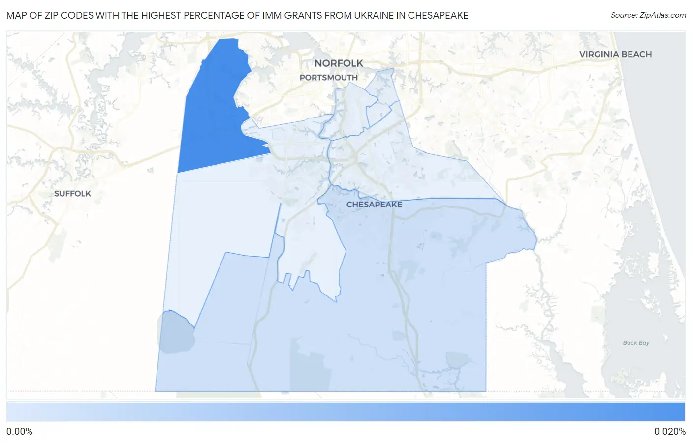 Zip Codes with the Highest Percentage of Immigrants from Ukraine in Chesapeake Map