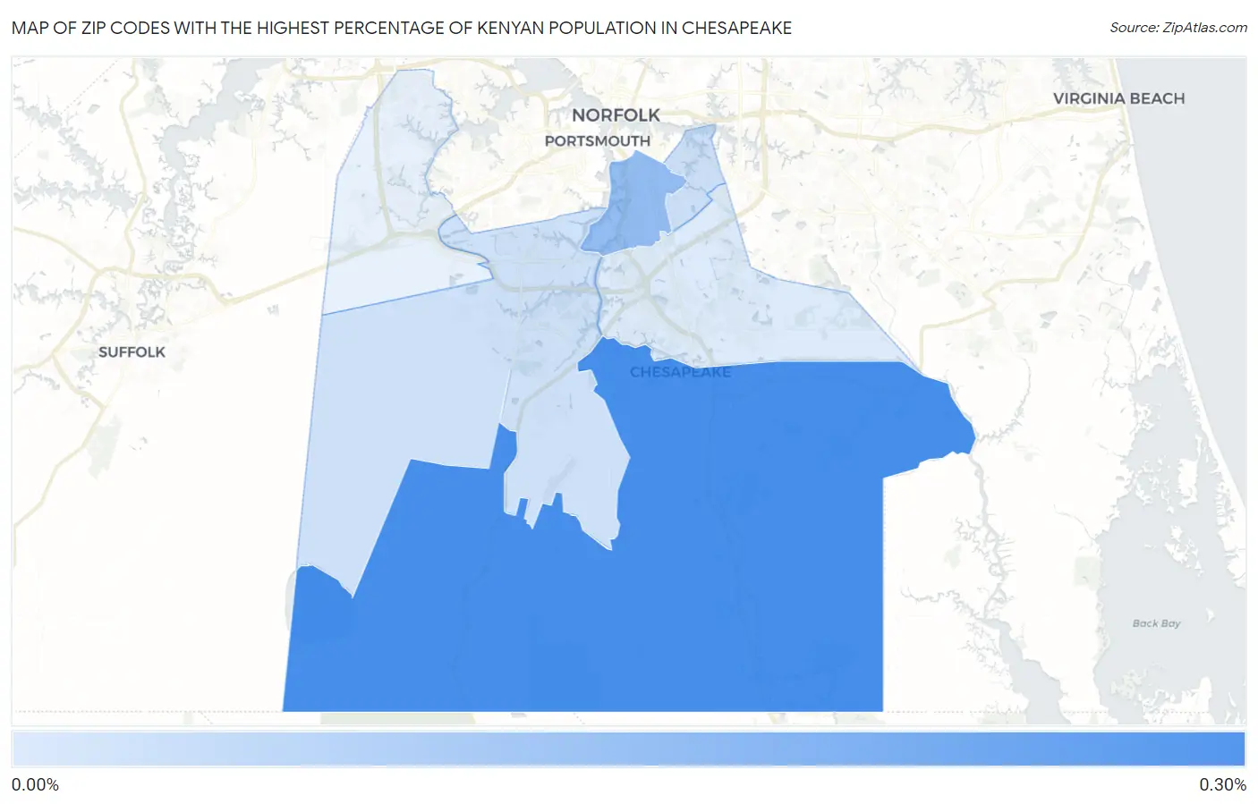 Zip Codes with the Highest Percentage of Kenyan Population in Chesapeake Map