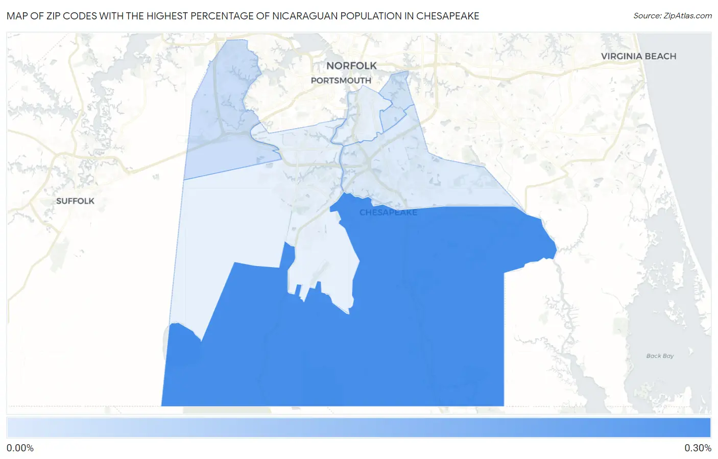 Zip Codes with the Highest Percentage of Nicaraguan Population in Chesapeake Map