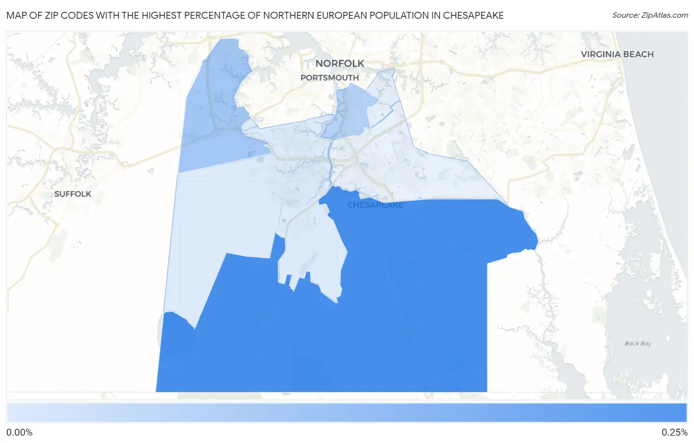 Zip Codes with the Highest Percentage of Northern European Population in Chesapeake Map