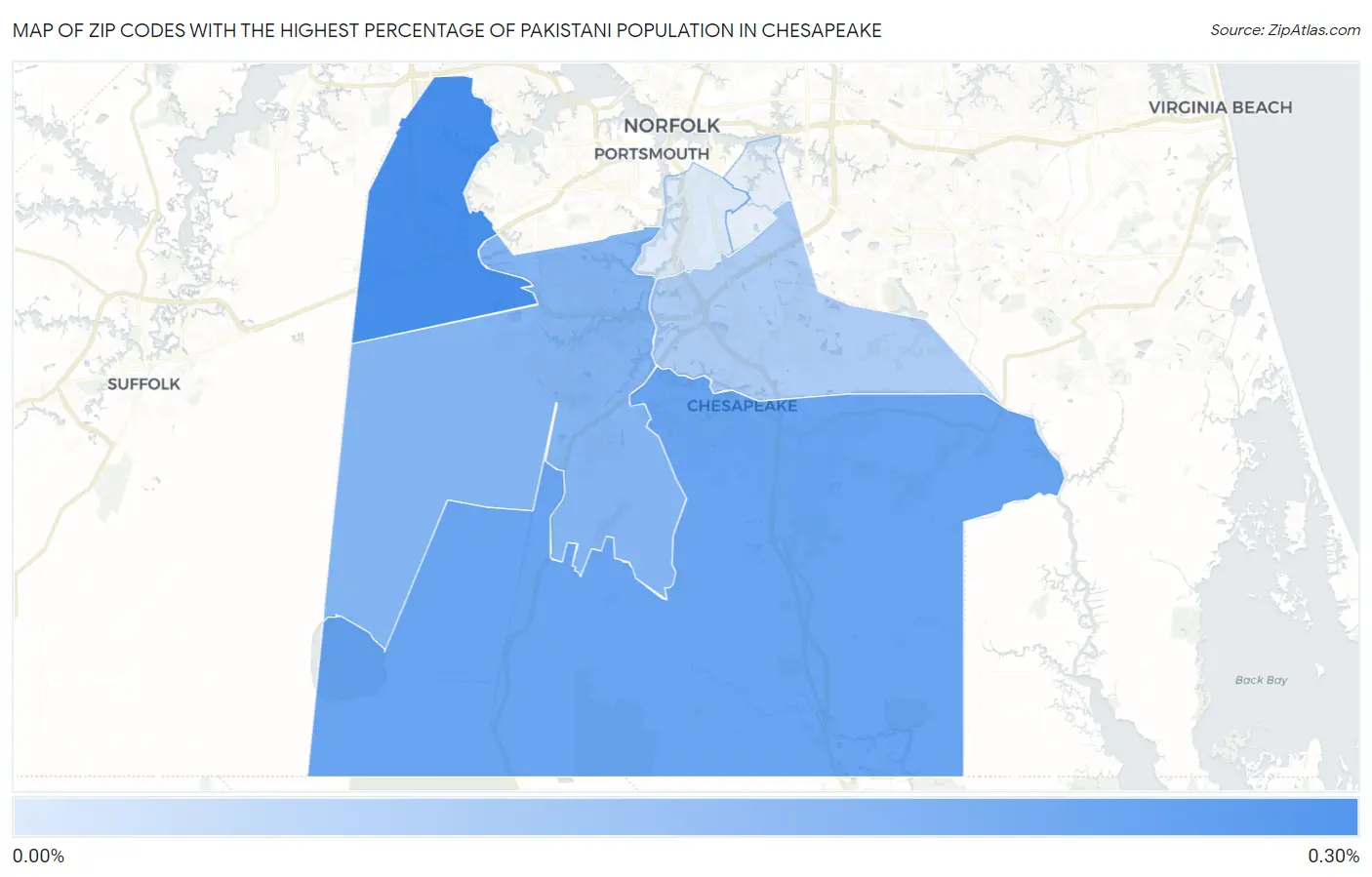 Zip Codes with the Highest Percentage of Pakistani Population in Chesapeake Map