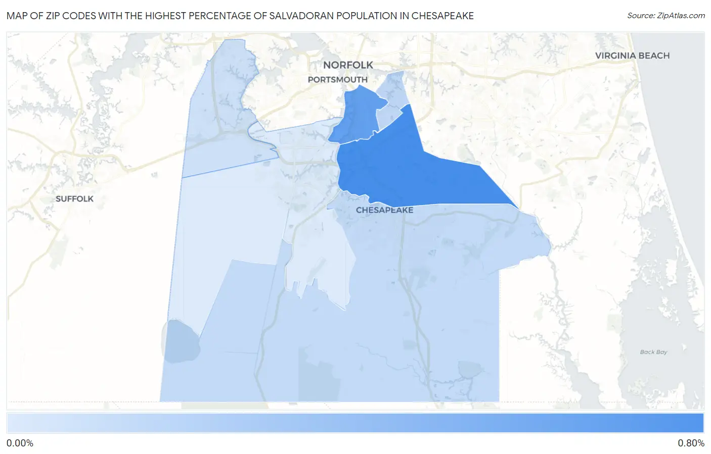 Zip Codes with the Highest Percentage of Salvadoran Population in Chesapeake Map