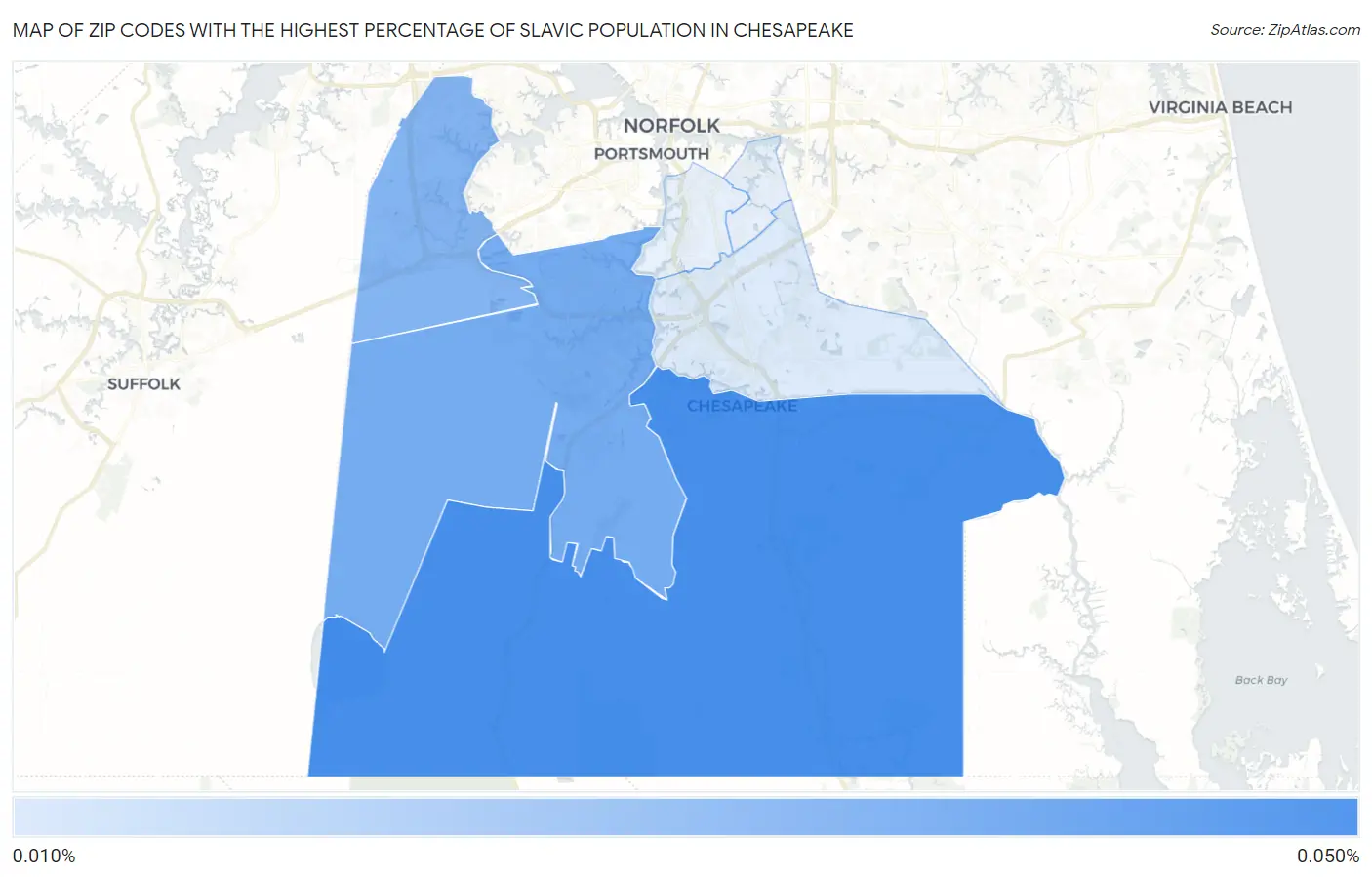 Zip Codes with the Highest Percentage of Slavic Population in Chesapeake Map