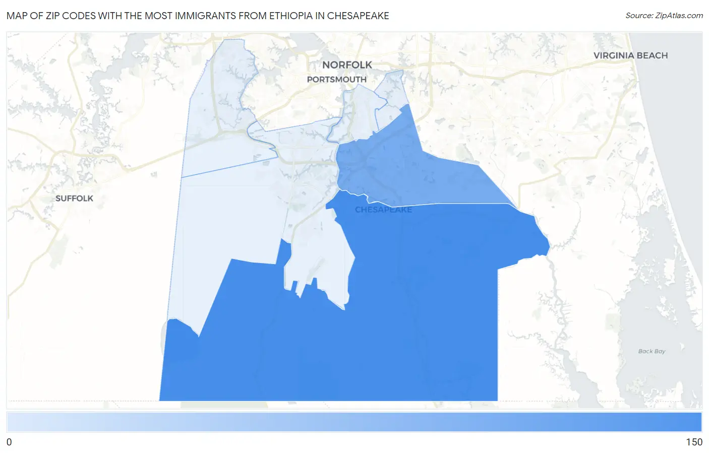 Zip Codes with the Most Immigrants from Ethiopia in Chesapeake Map