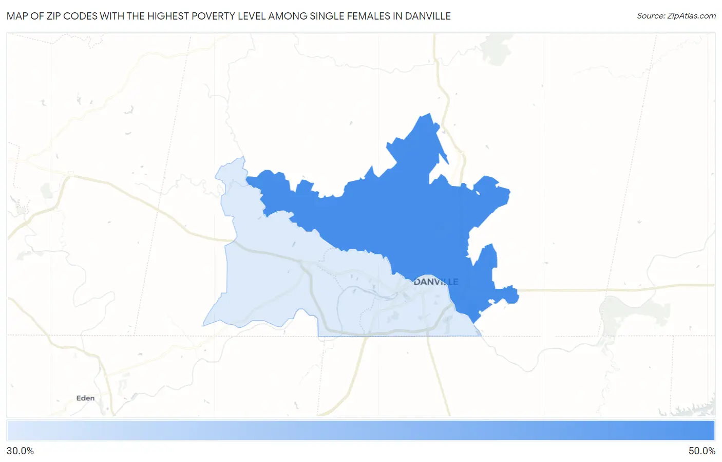 Zip Codes with the Highest Poverty Level Among Single Females in Danville Map