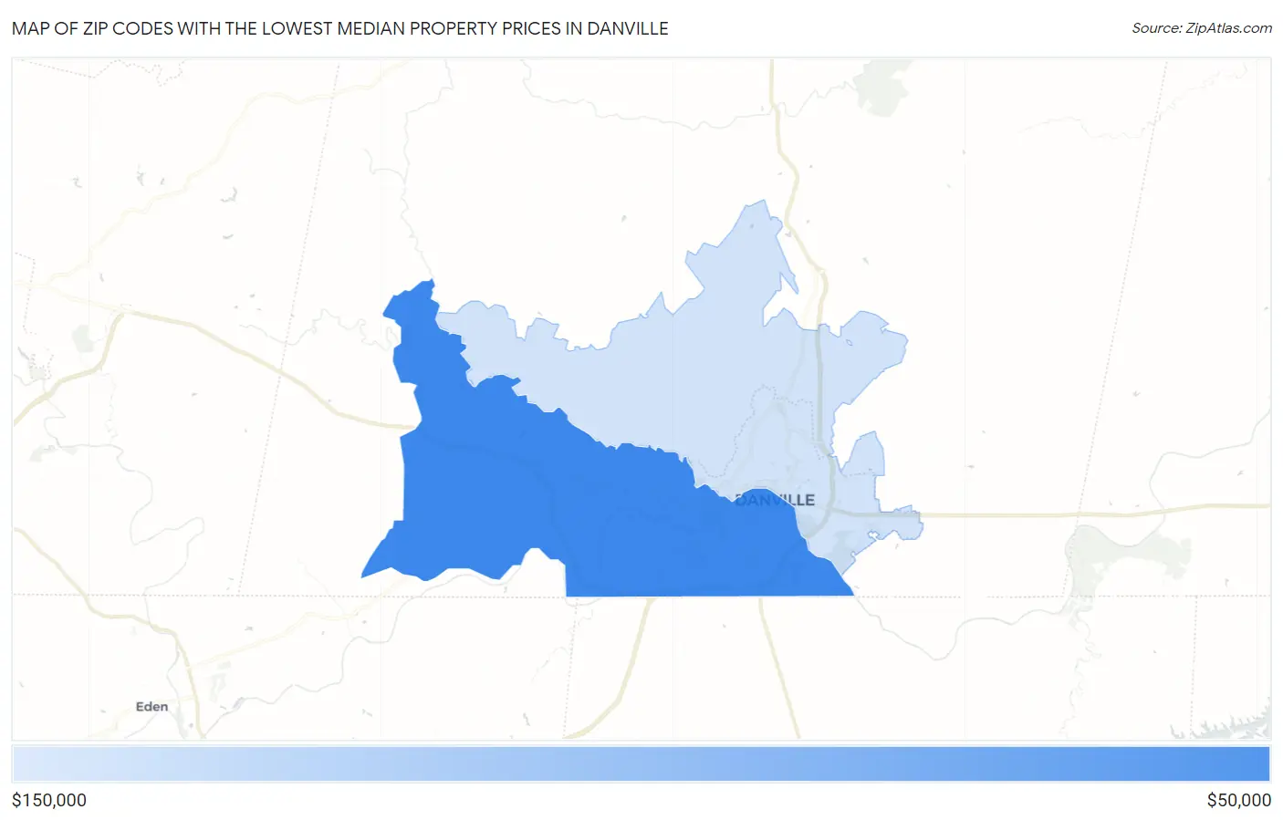 Zip Codes with the Lowest Median Property Prices in Danville Map