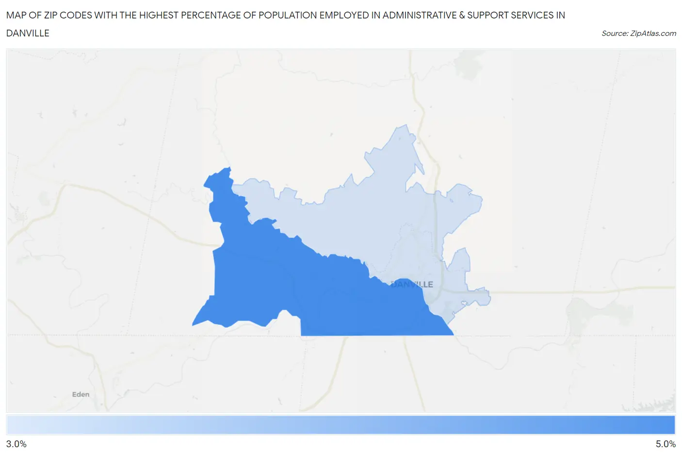 Zip Codes with the Highest Percentage of Population Employed in Administrative & Support Services in Danville Map