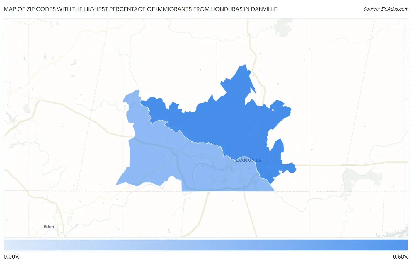 Zip Codes with the Highest Percentage of Immigrants from Honduras in Danville Map