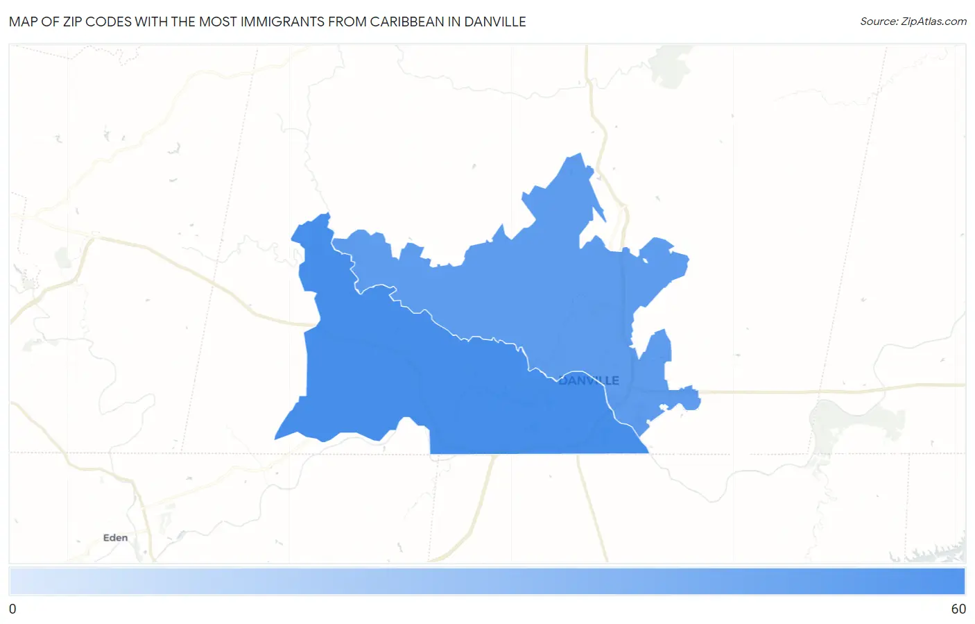 Zip Codes with the Most Immigrants from Caribbean in Danville Map