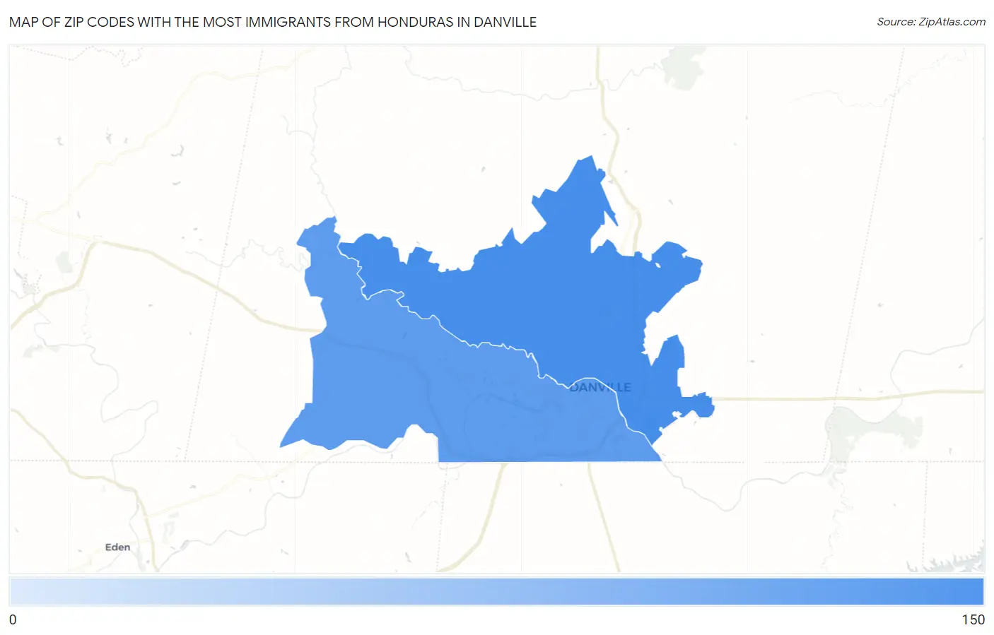 Zip Codes with the Most Immigrants from Honduras in Danville Map