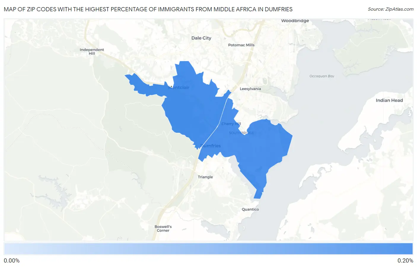 Zip Codes with the Highest Percentage of Immigrants from Middle Africa in Dumfries Map