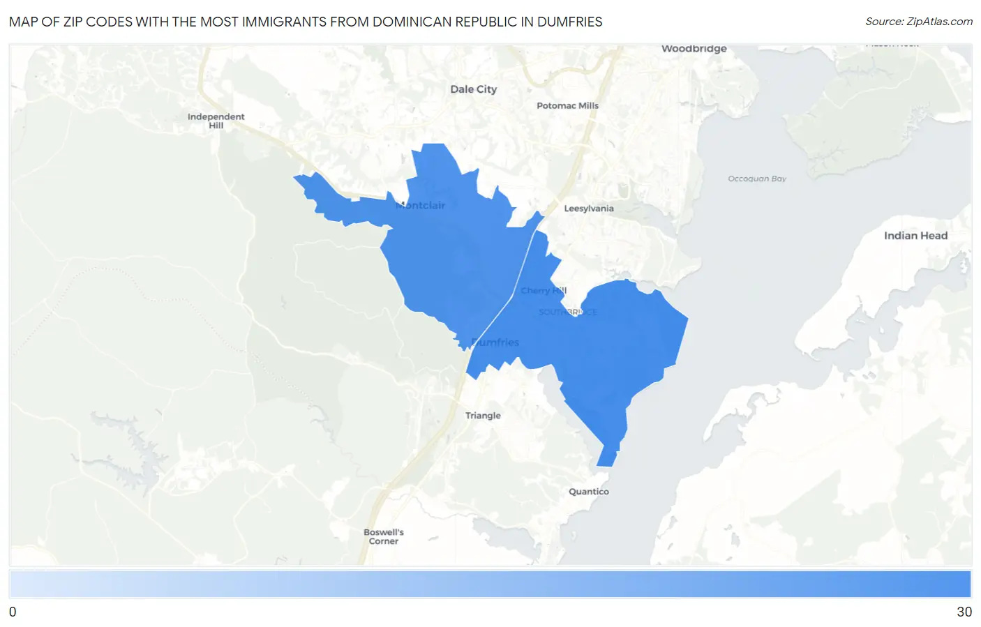 Zip Codes with the Most Immigrants from Dominican Republic in Dumfries Map