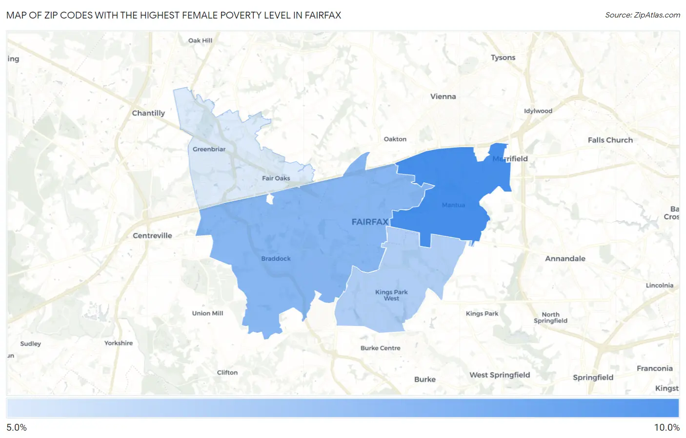 Zip Codes with the Highest Female Poverty Level in Fairfax Map