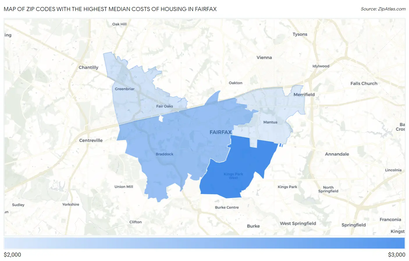 Zip Codes with the Highest Median Costs of Housing in Fairfax Map