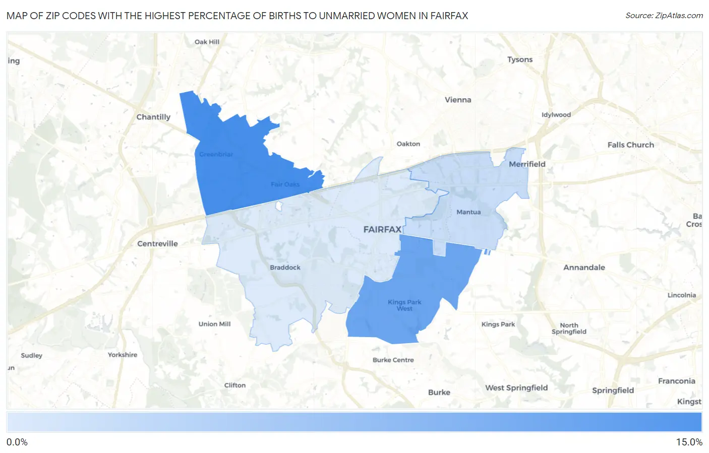 Zip Codes with the Highest Percentage of Births to Unmarried Women in Fairfax Map