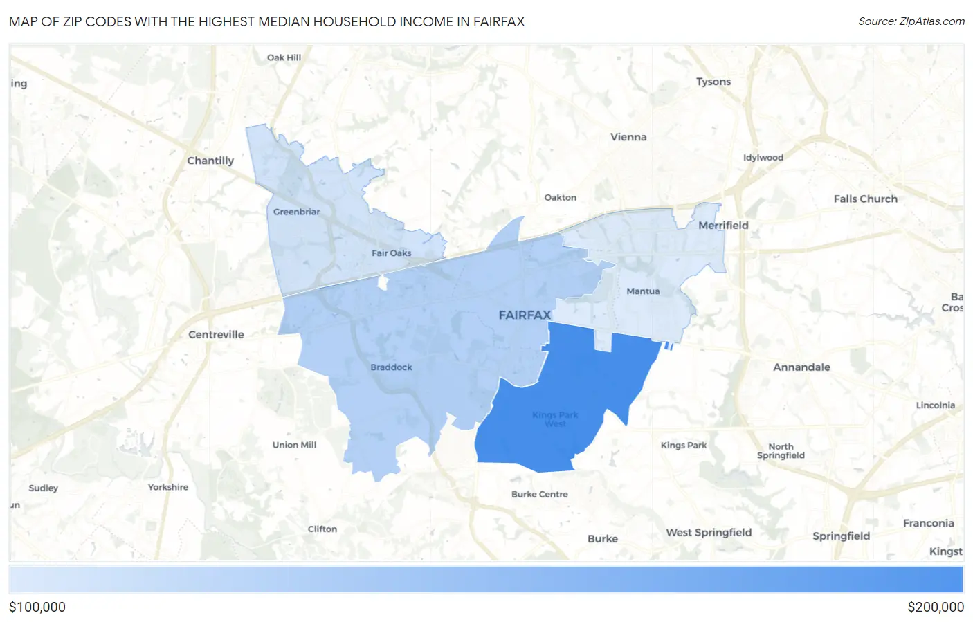 Zip Codes with the Highest Median Household Income in Fairfax Map