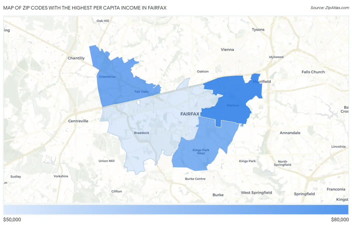 Zip Codes with the Highest Per Capita Income in Fairfax Map