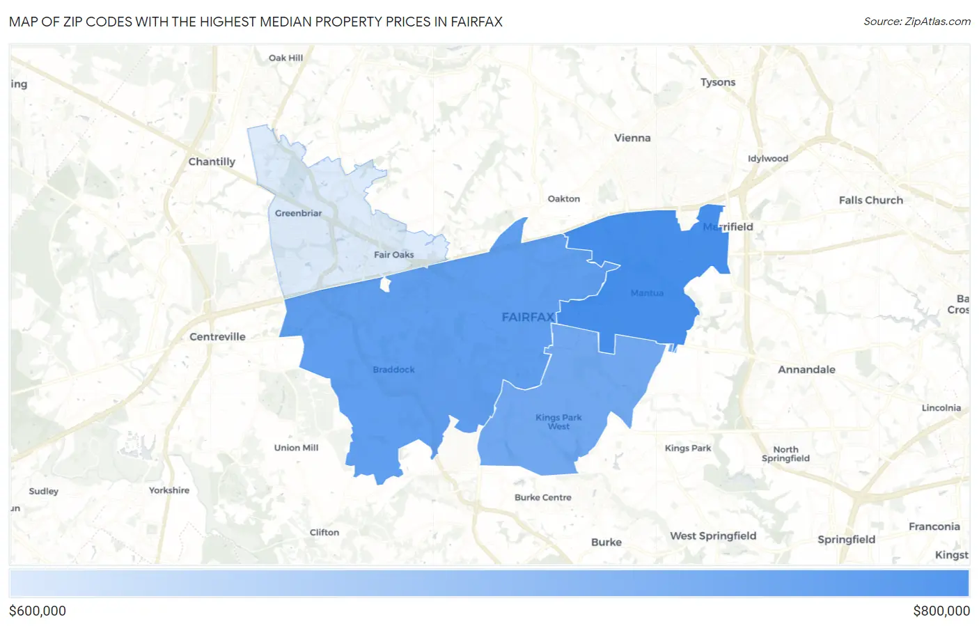 Zip Codes with the Highest Median Property Prices in Fairfax Map