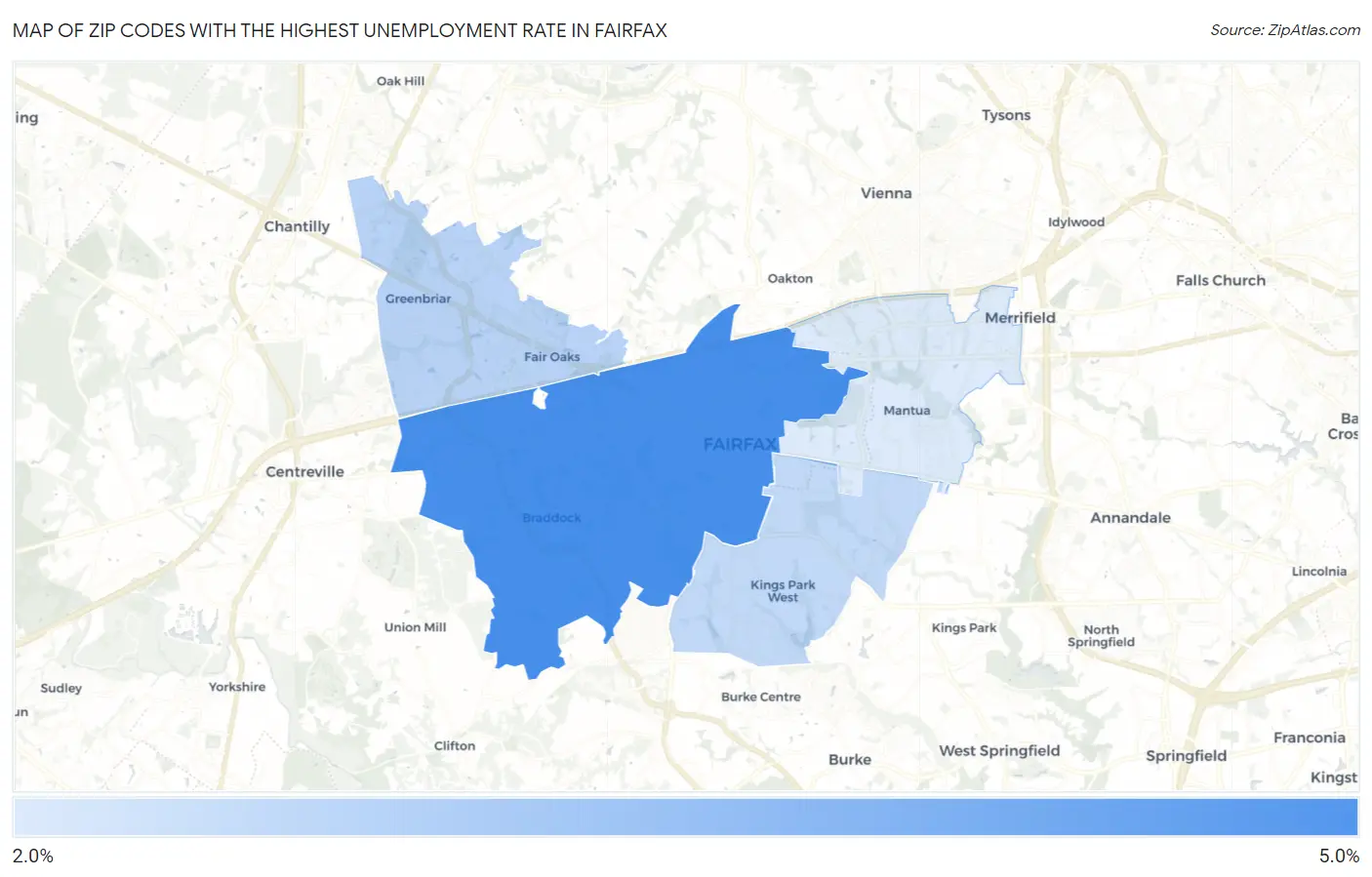 Zip Codes with the Highest Unemployment Rate in Fairfax Map