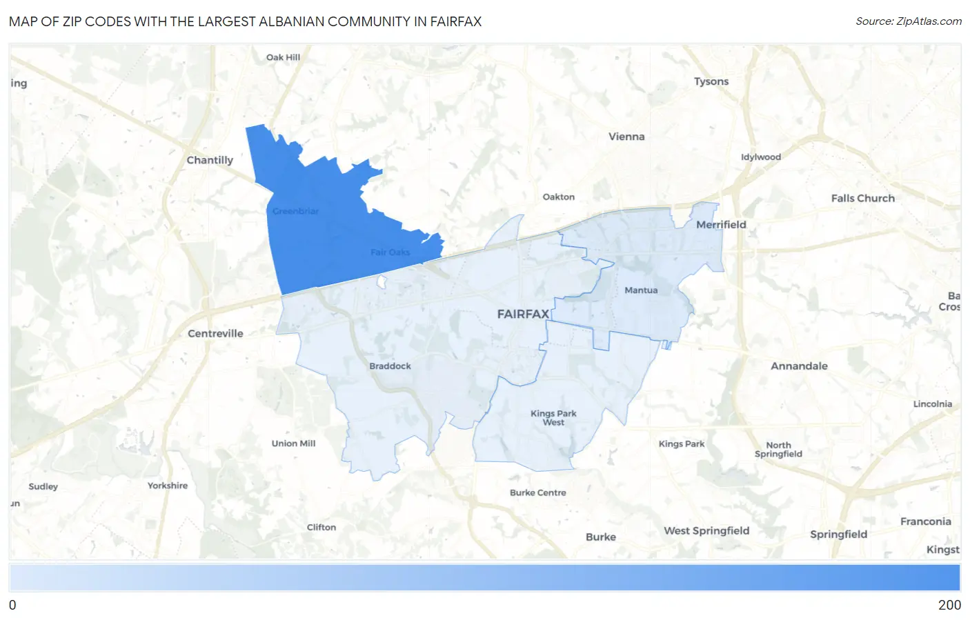 Zip Codes with the Largest Albanian Community in Fairfax Map