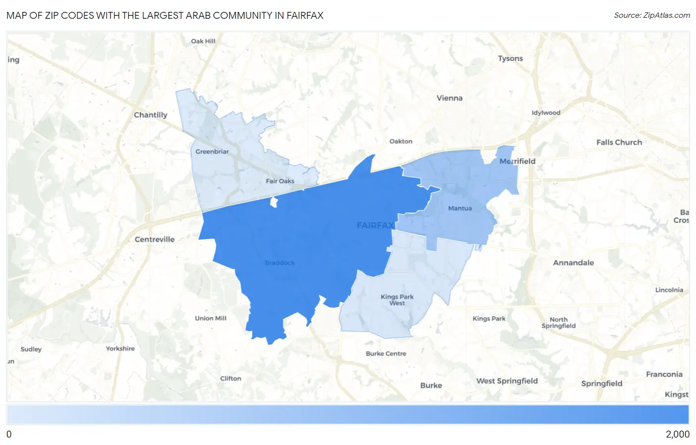 Zip Codes with the Largest Arab Community in Fairfax Map