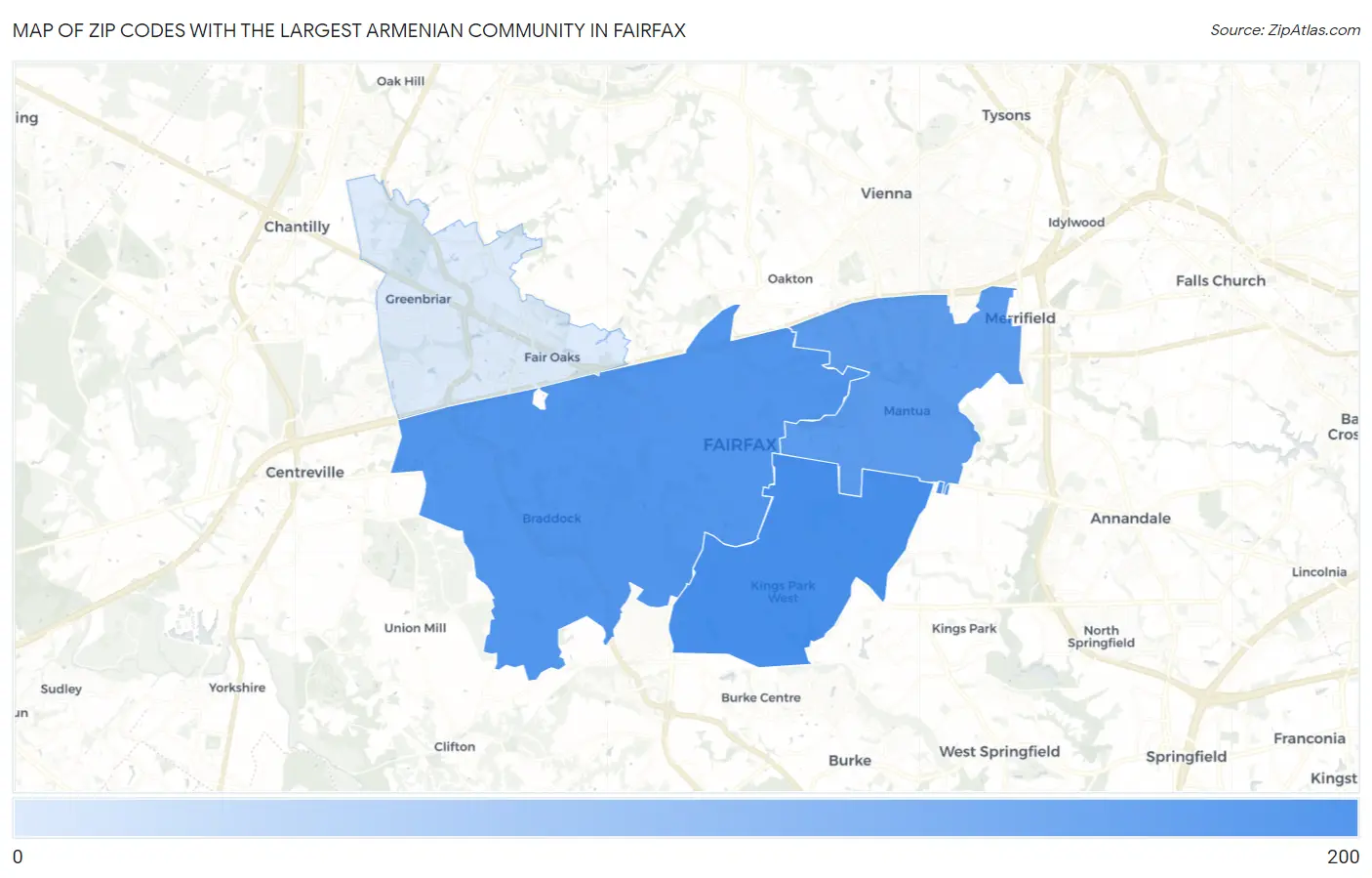 Zip Codes with the Largest Armenian Community in Fairfax Map