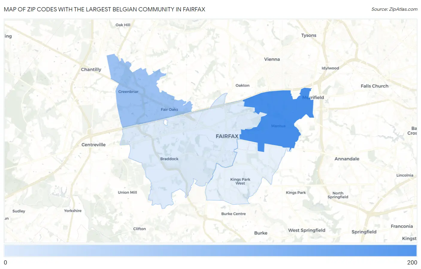 Zip Codes with the Largest Belgian Community in Fairfax Map