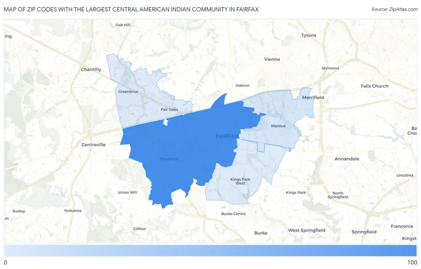 Zip Codes with the Largest Central American Indian Community in Fairfax Map