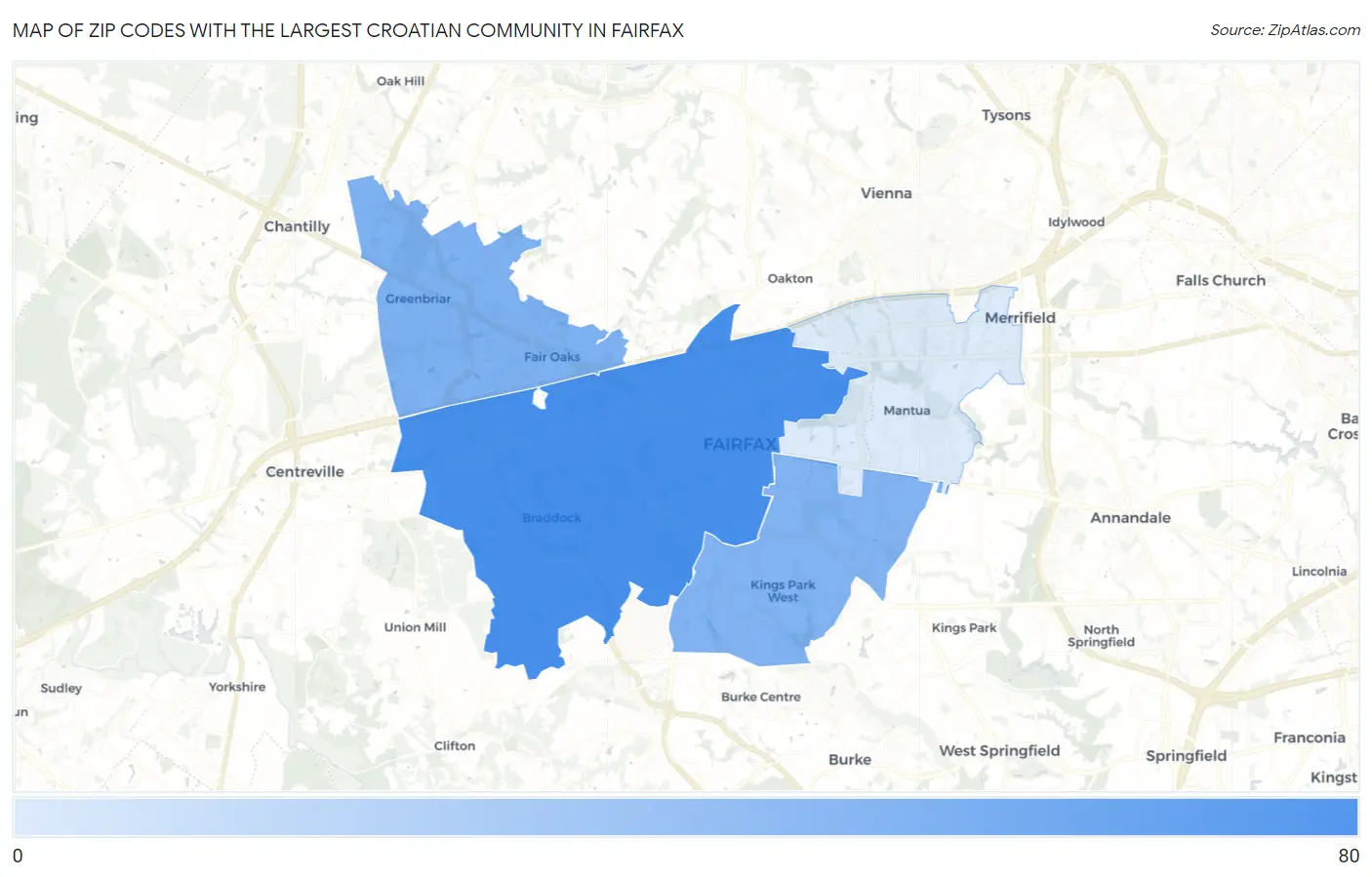 Zip Codes with the Largest Croatian Community in Fairfax Map