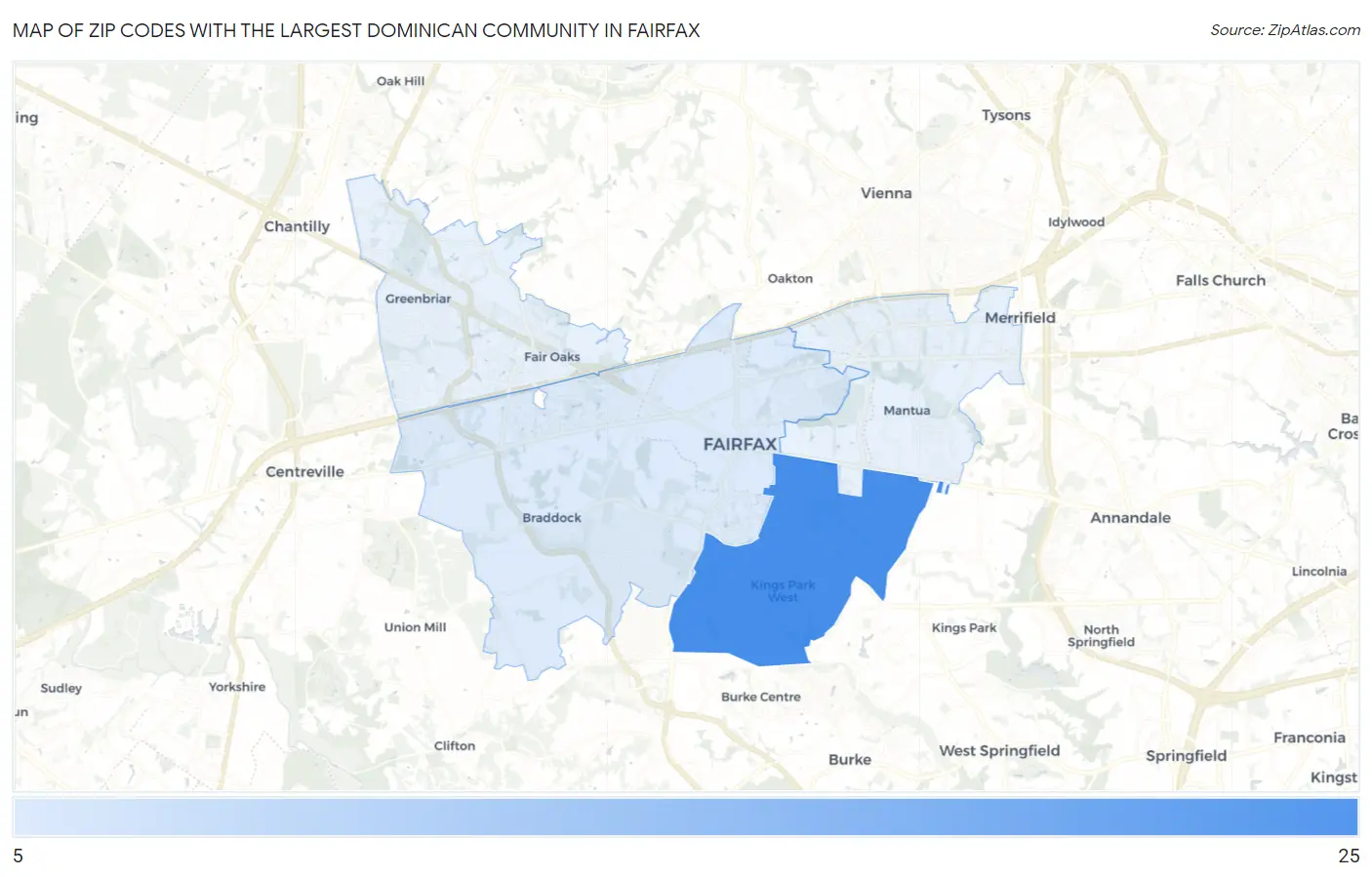 Zip Codes with the Largest Dominican Community in Fairfax Map
