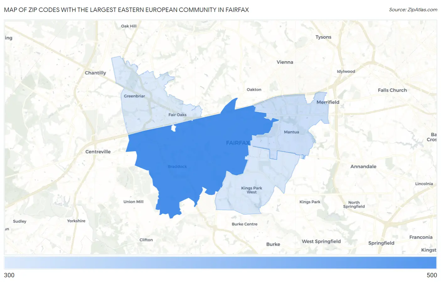 Zip Codes with the Largest Eastern European Community in Fairfax Map