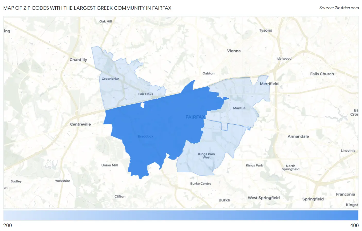 Zip Codes with the Largest Greek Community in Fairfax Map