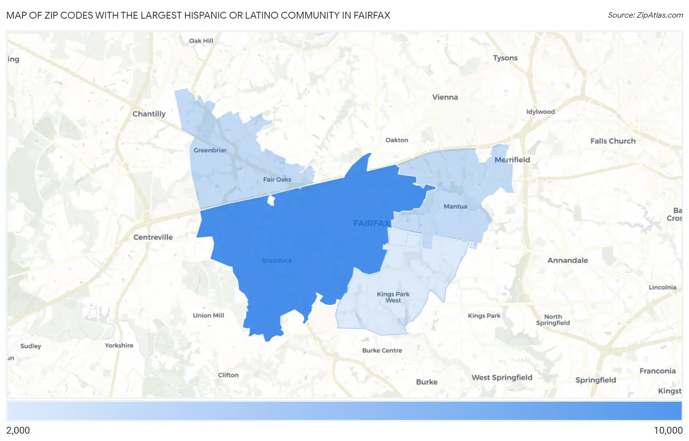 Zip Codes with the Largest Hispanic or Latino Community in Fairfax Map