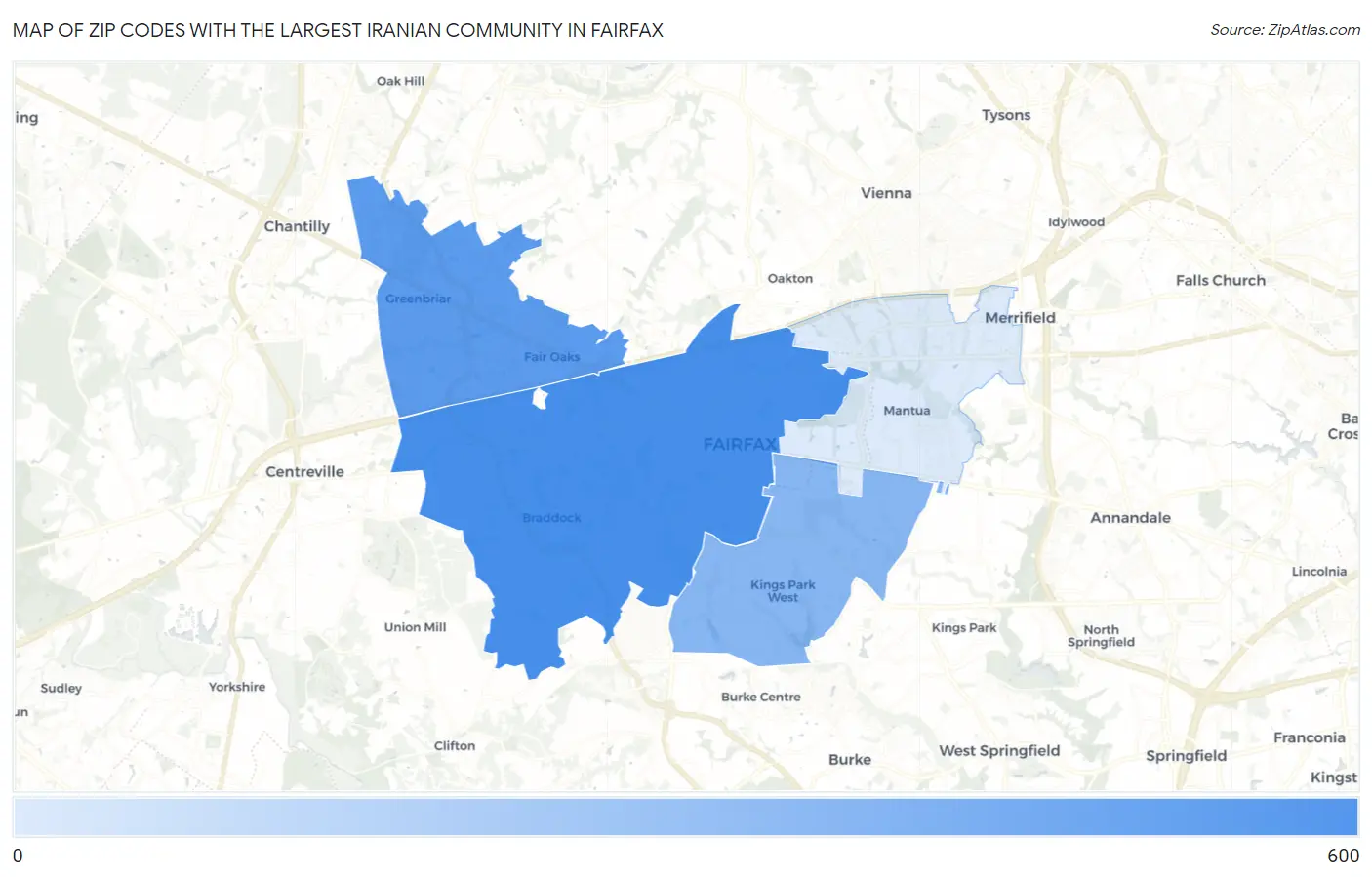 Zip Codes with the Largest Iranian Community in Fairfax Map