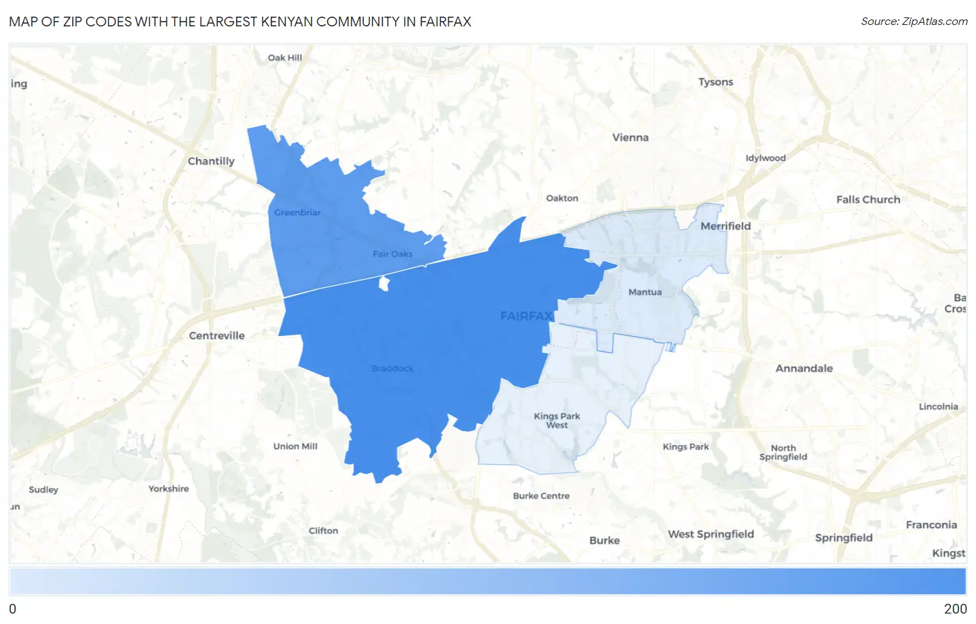 Zip Codes with the Largest Kenyan Community in Fairfax Map