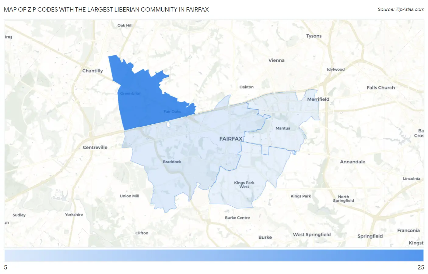 Zip Codes with the Largest Liberian Community in Fairfax Map
