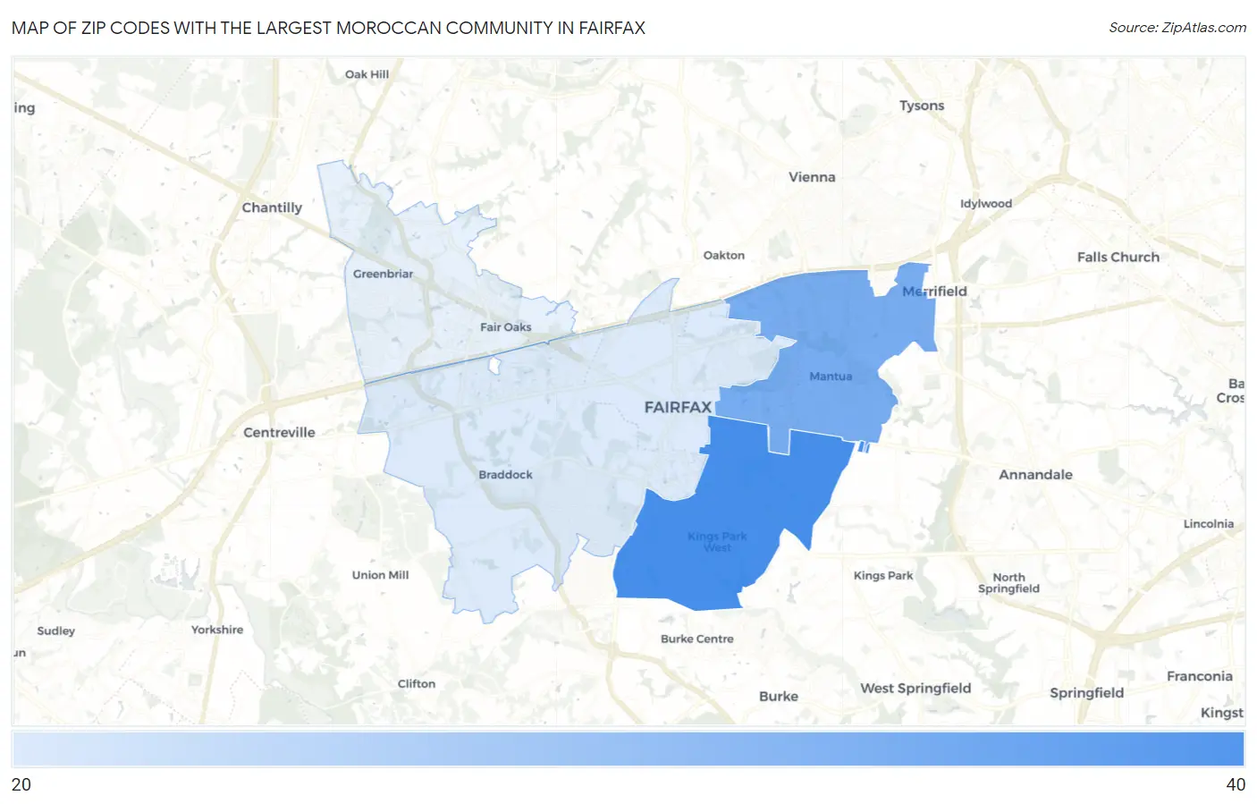 Zip Codes with the Largest Moroccan Community in Fairfax Map