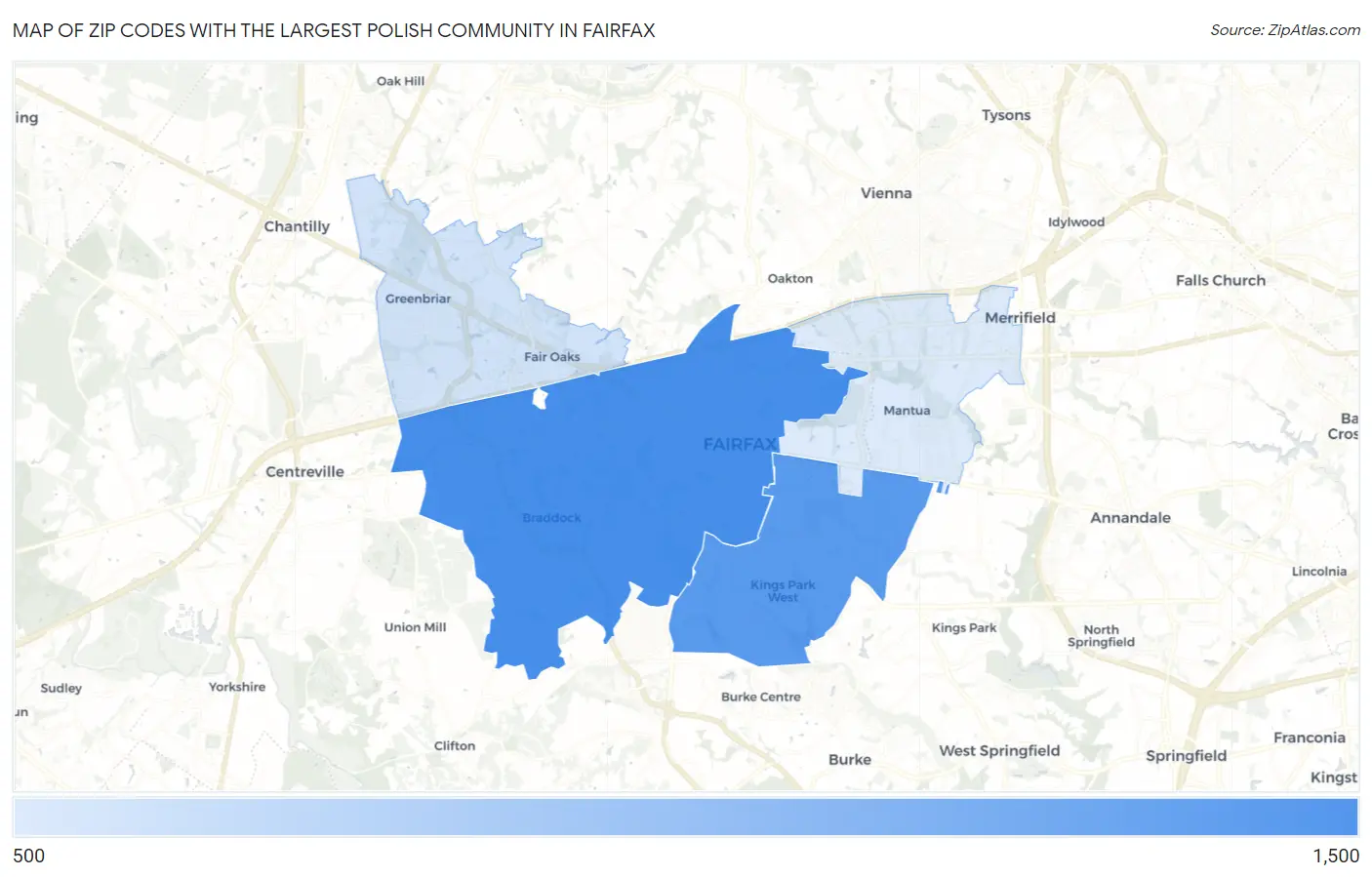 Zip Codes with the Largest Polish Community in Fairfax Map